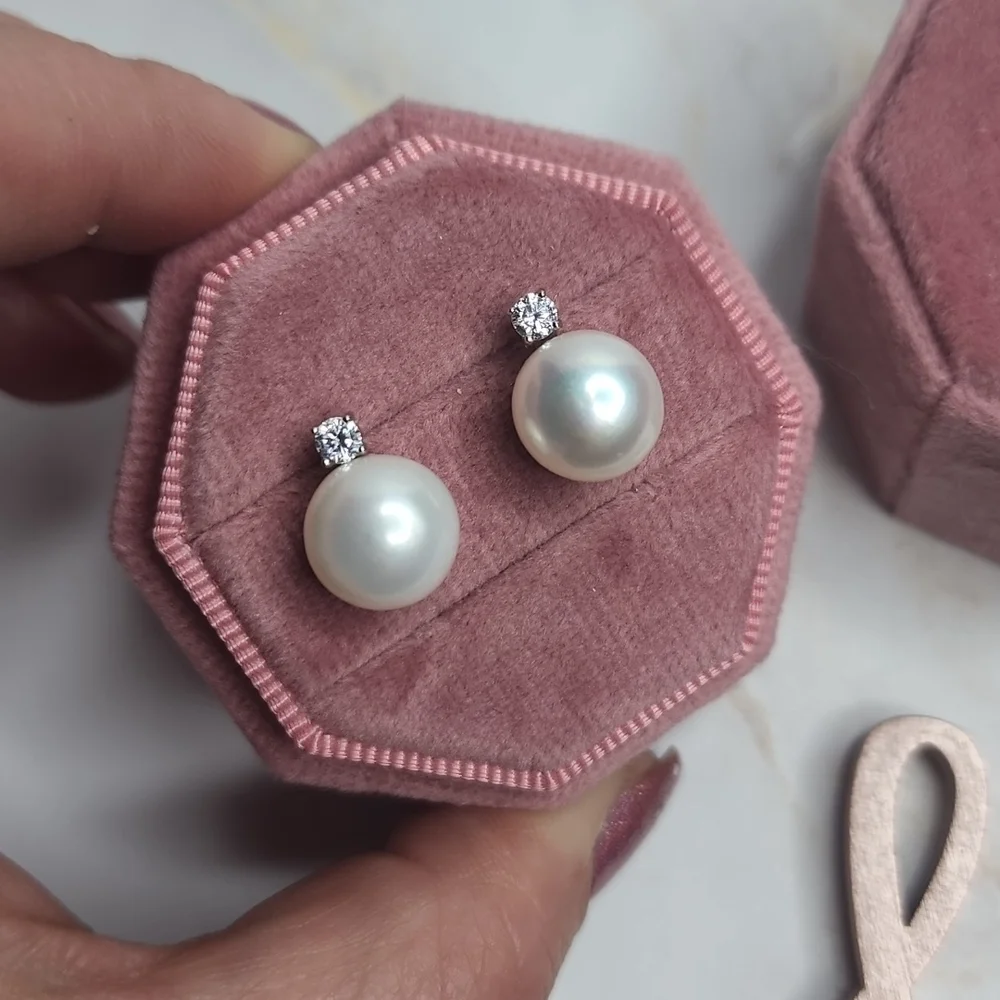 Pearl earrings sterling silver diamond accent